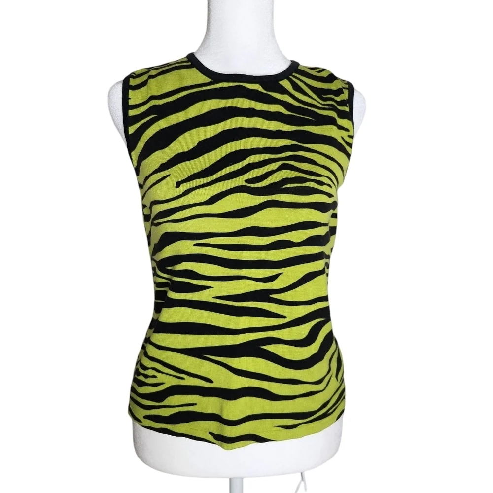 Joseph A Womens Silk Blend Leopard Print Top And Sweater Green Large - Picture 3 of 8